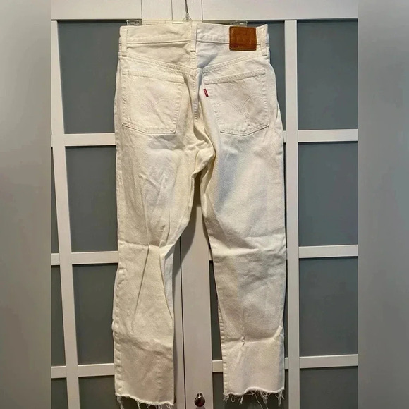 Levi’s Premium 501 Distressed Button Fly Jeans Off White‎ Raw Edge W28 L28 NWOT - Picture 4 of 13